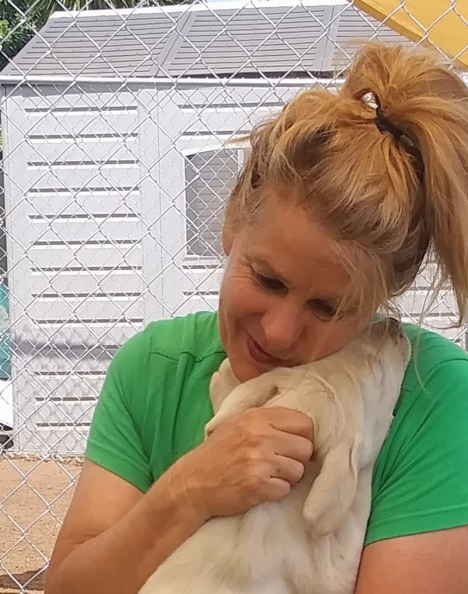 Woman hugging puppy